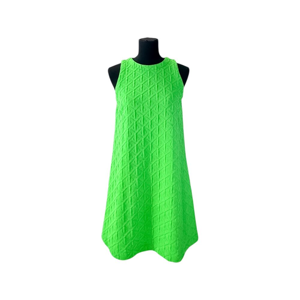 Crown & Ivy Petite Kelly Green Textured Geometric A-Line Shift Dress PP